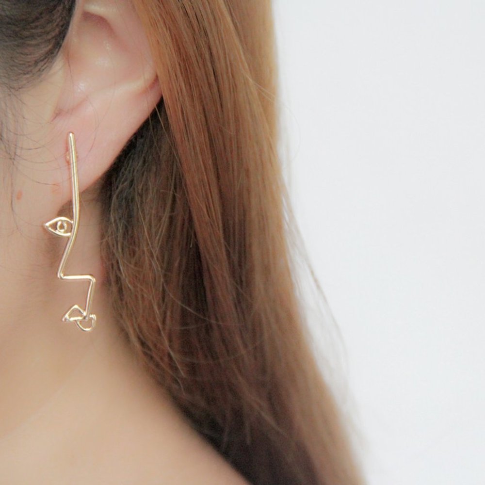 asymmetrical Face Profile Artsy Earrings - Picture 5 of 7